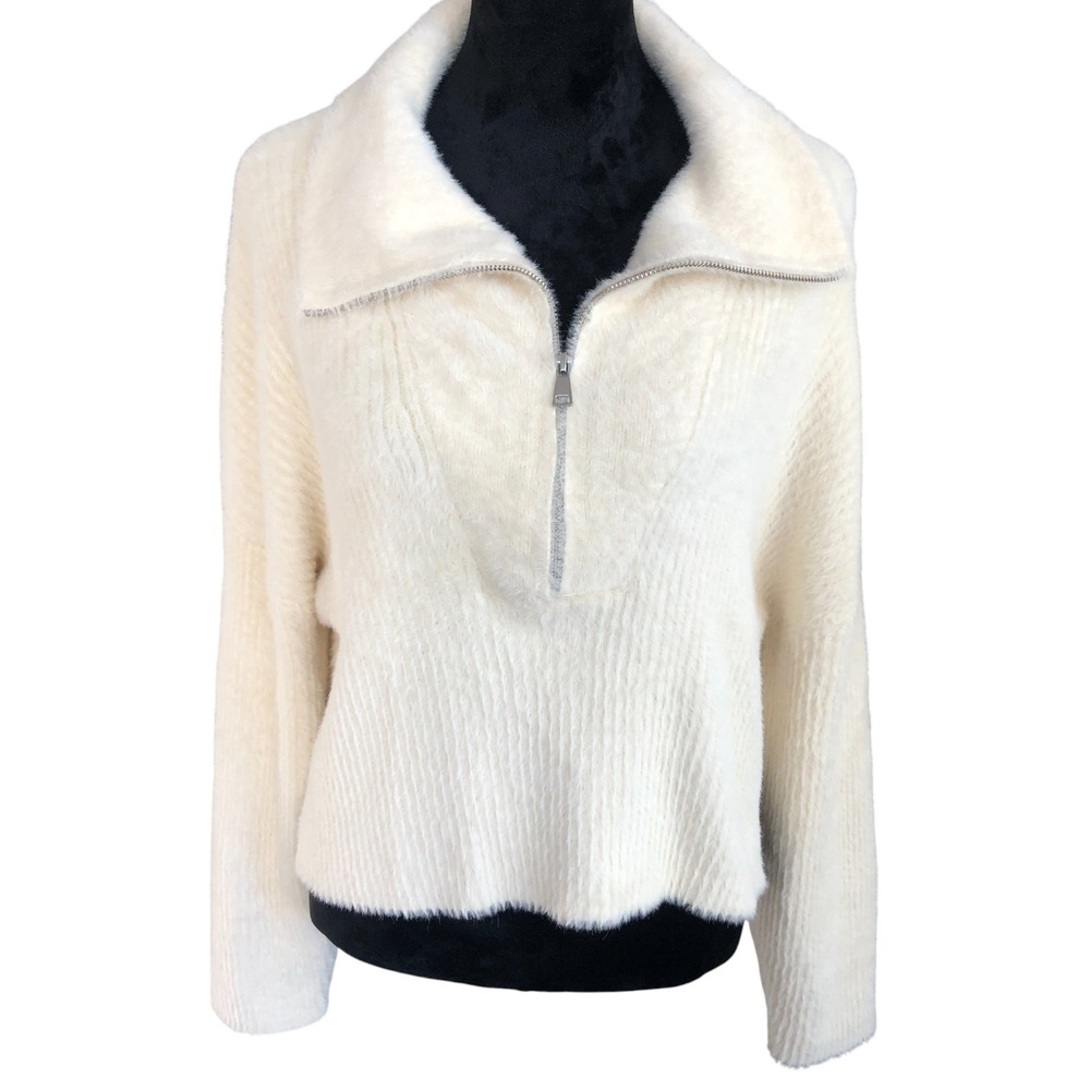 Abercrombie & Fitch Cozy Soft Collection Cream Quarter-Zip Winter Sweater Sz L